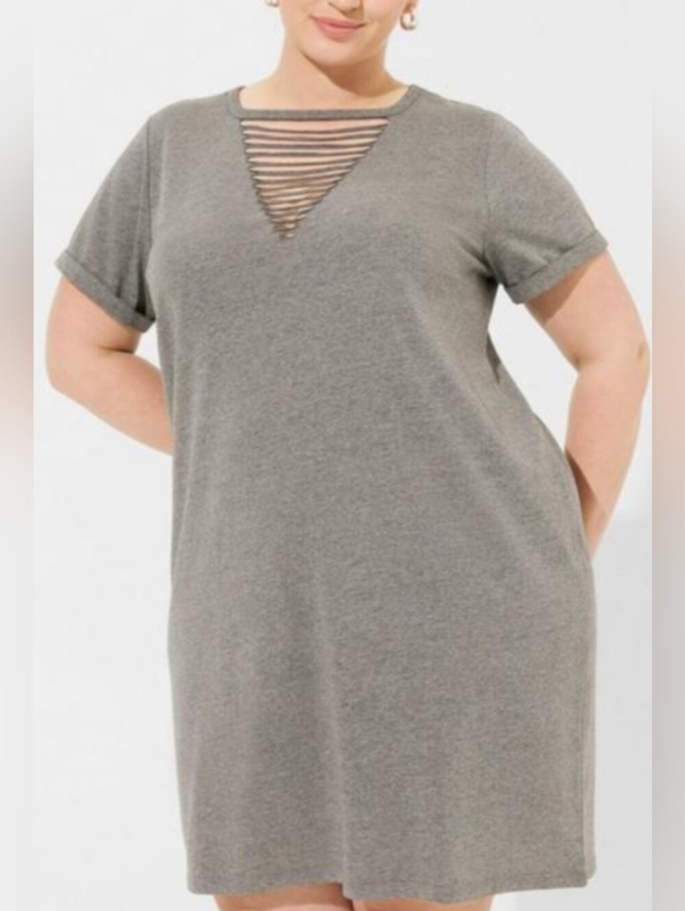 Torrid Grey V neck Mini Dress NWOT, size 1 (14/16)